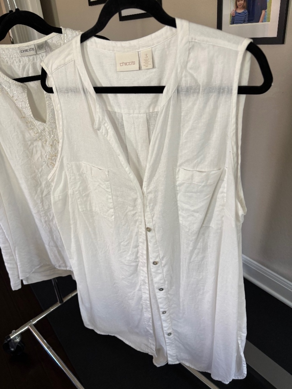 Chico’s white linen sleeveless tunic